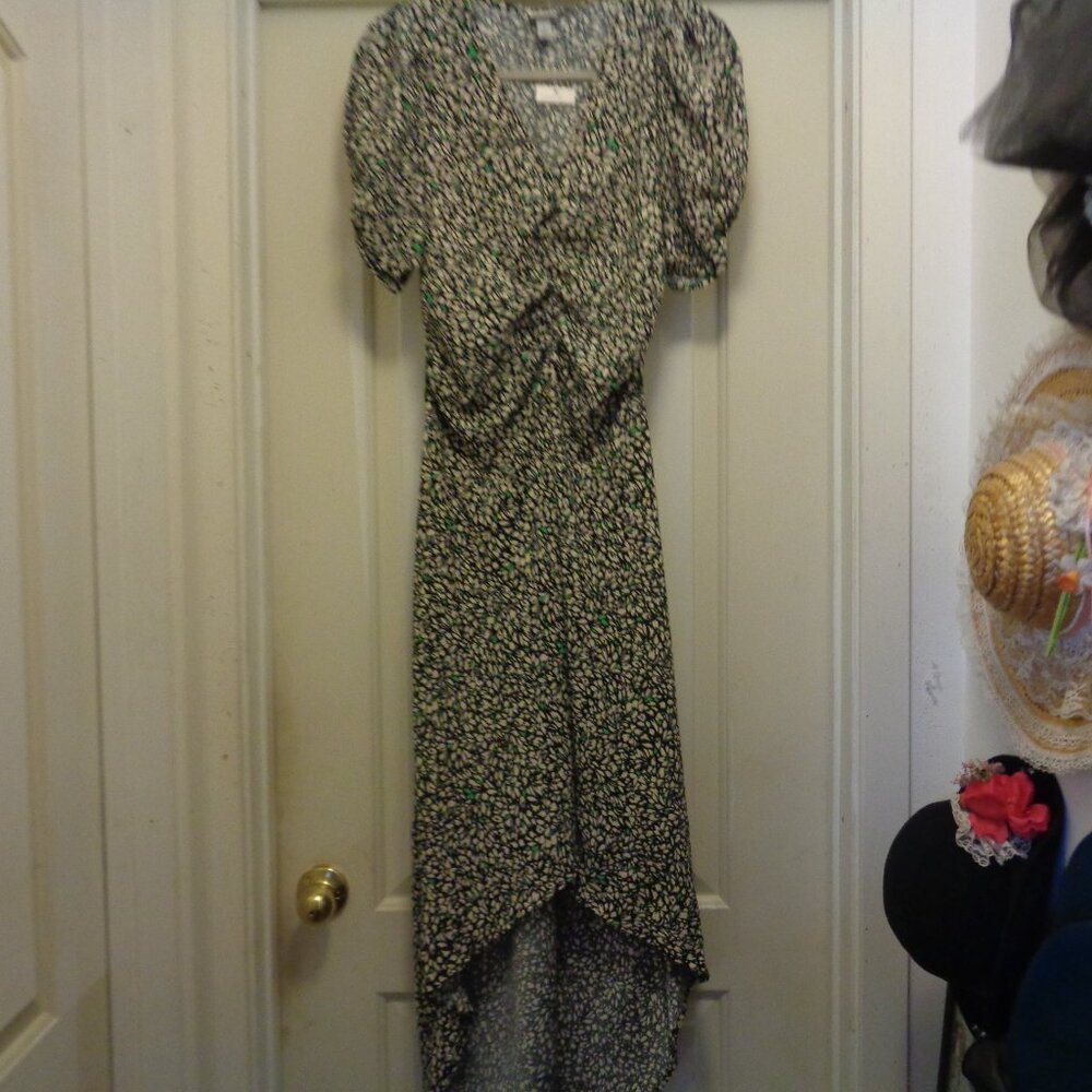 PINUP 30S 40S STYLED Long Florals Dress Hi Low on the Bias S
